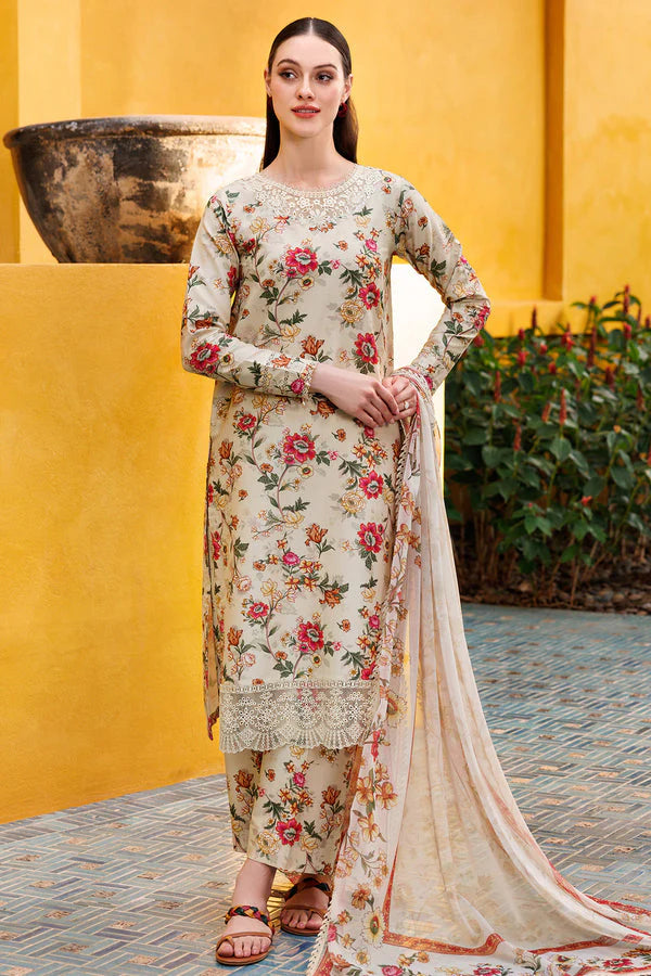 Winter 2025 Khaddar 3-Piece Suit-Printed Essentials | Ivory Dusk