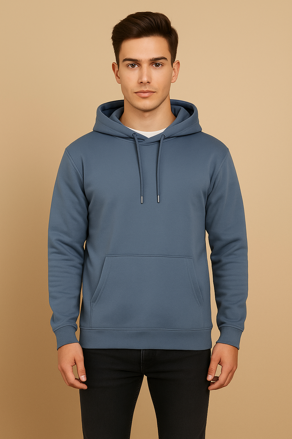 Men’s Steel Blue Premium Fleece Hoodie – Minimalist Pullover Hoodie for Everyday Comfort