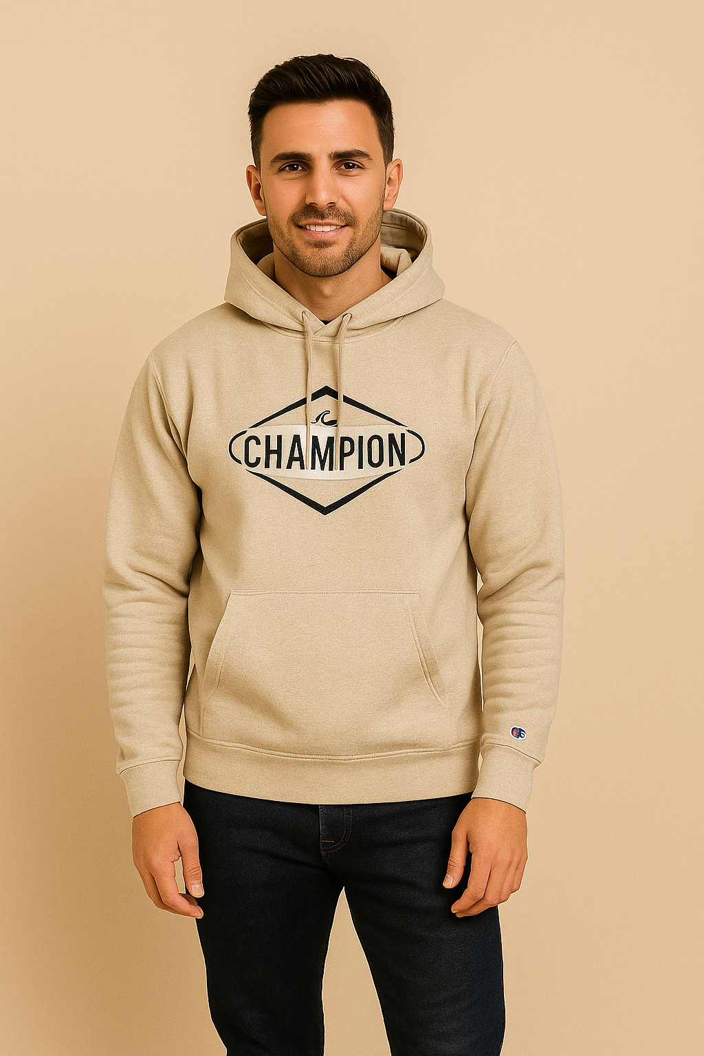 Champion Men’s Beige Fleece Hoodie – Premium Comfort Streetwear Pullover