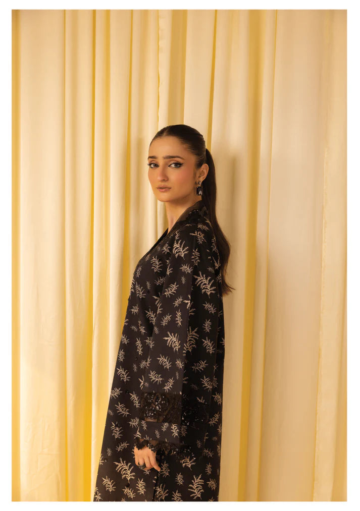 Winter 2025 Khaddar 3-Piece Suit – Black Embroidered Elegance with Organza Dupatta