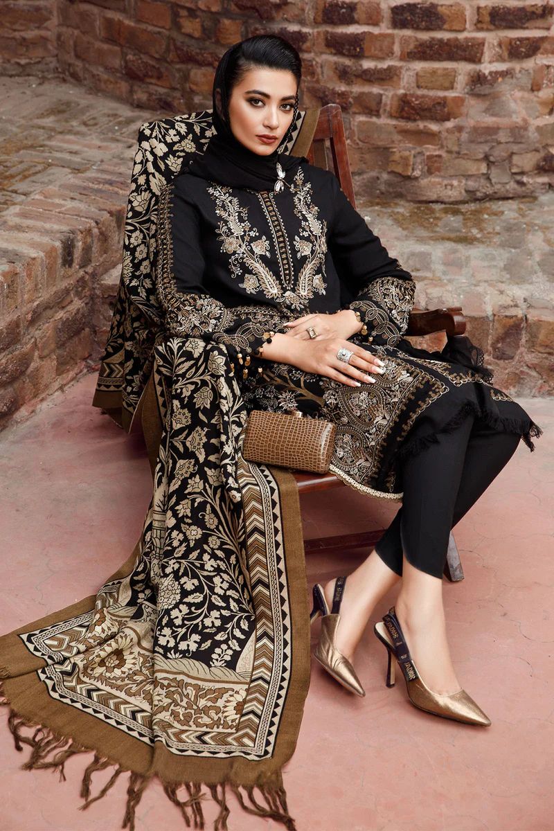 Maria b Hit code Available on Dhanak with silky wool shawl 3 Pcs Suit