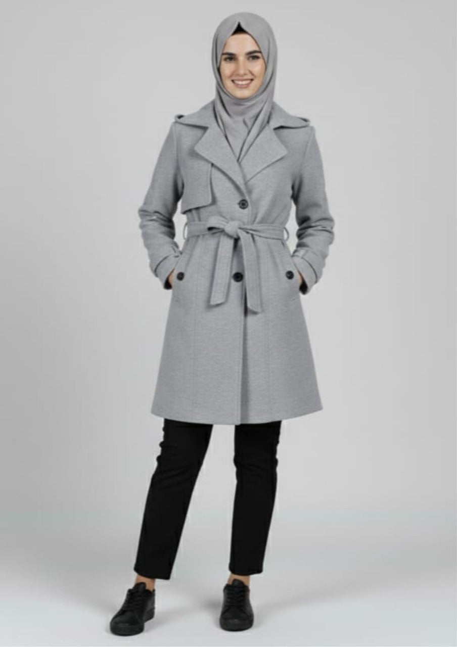 LV Stylish Long Trench Coat For Ladies Grew - LV03