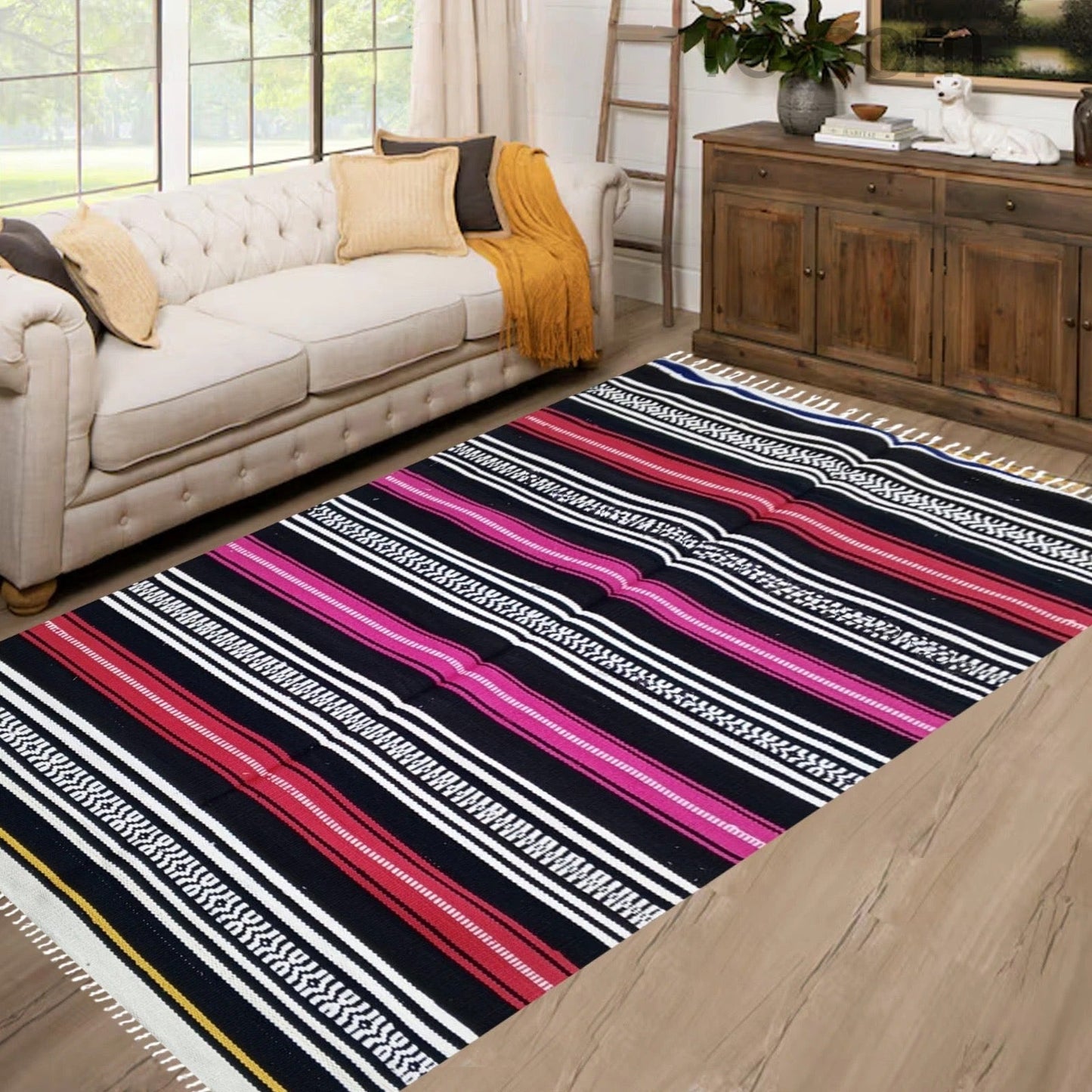 Horizontal Cotton Rug - Dominos Red Pink (3ft x6ft)