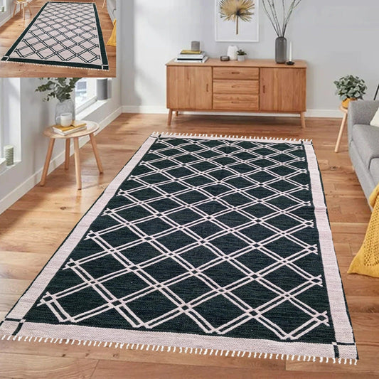 Rhombus Style Rug - B. Green & Peach 4 ft' x 6 ft'