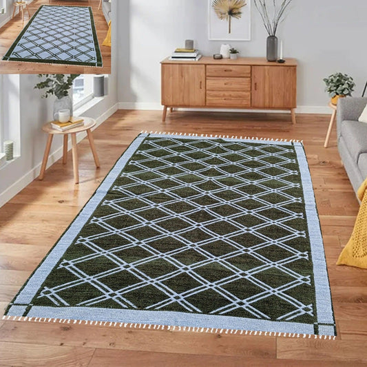 Rhombus Style Rug - Green & Denim (4 ft' x 6 ft')