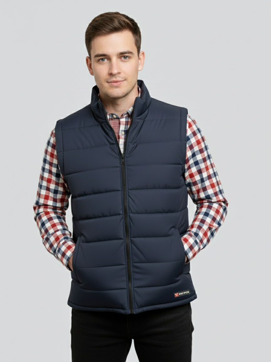 Stylish Winter Sleeveless Zipper Mockneck Jacket For Men-Dark Navy-BRPH39