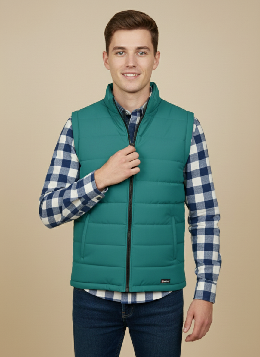 Stylish Puffer Sleeveless Zipper Mockneck Jacket For Men-Light Zinc-BRPH30