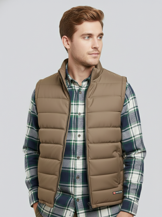Stylish Winter Sleeveless Zipper Mockneck Jacket For Men-Light Brown-BRPH36