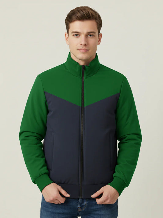 Stylish Winter Zipper Mockneck Jacket For Men-Green & Dark Navy-BRPH24