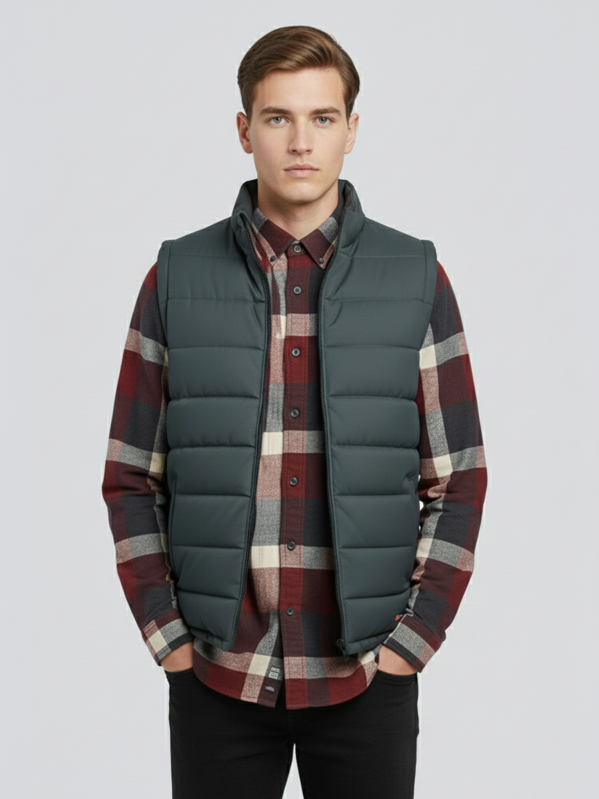 Stylish Winter Sleeveless Zipper Mockneck Jacket For Men-Dark Grey-BRPH38