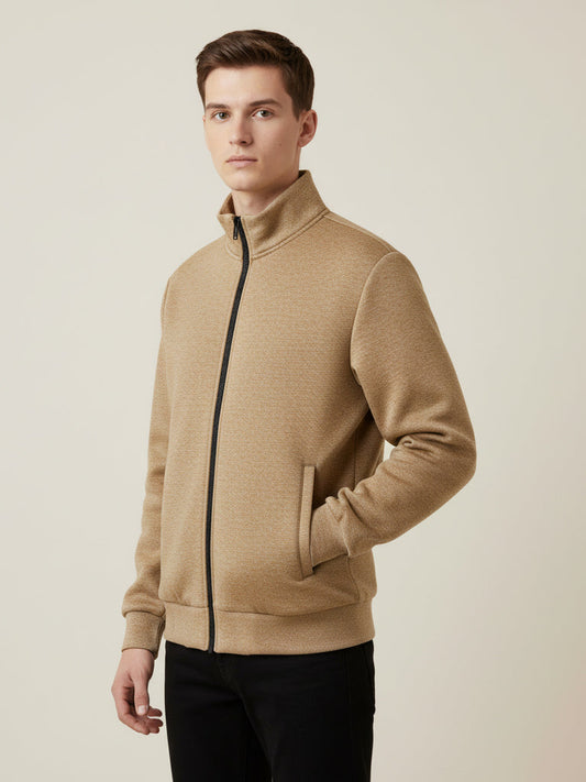 Stylish Puffer Zipper Mockneck Jacket For Men-Light Brown Melange-BRPH20