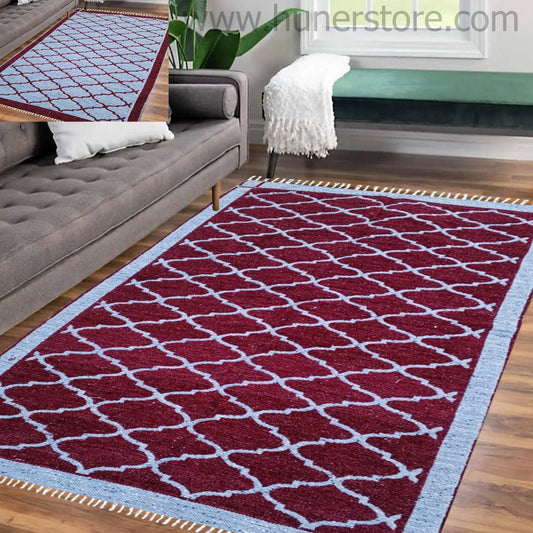 Moroccan Style Rug - Denim & Maroon (4 ft' x 6 ft')