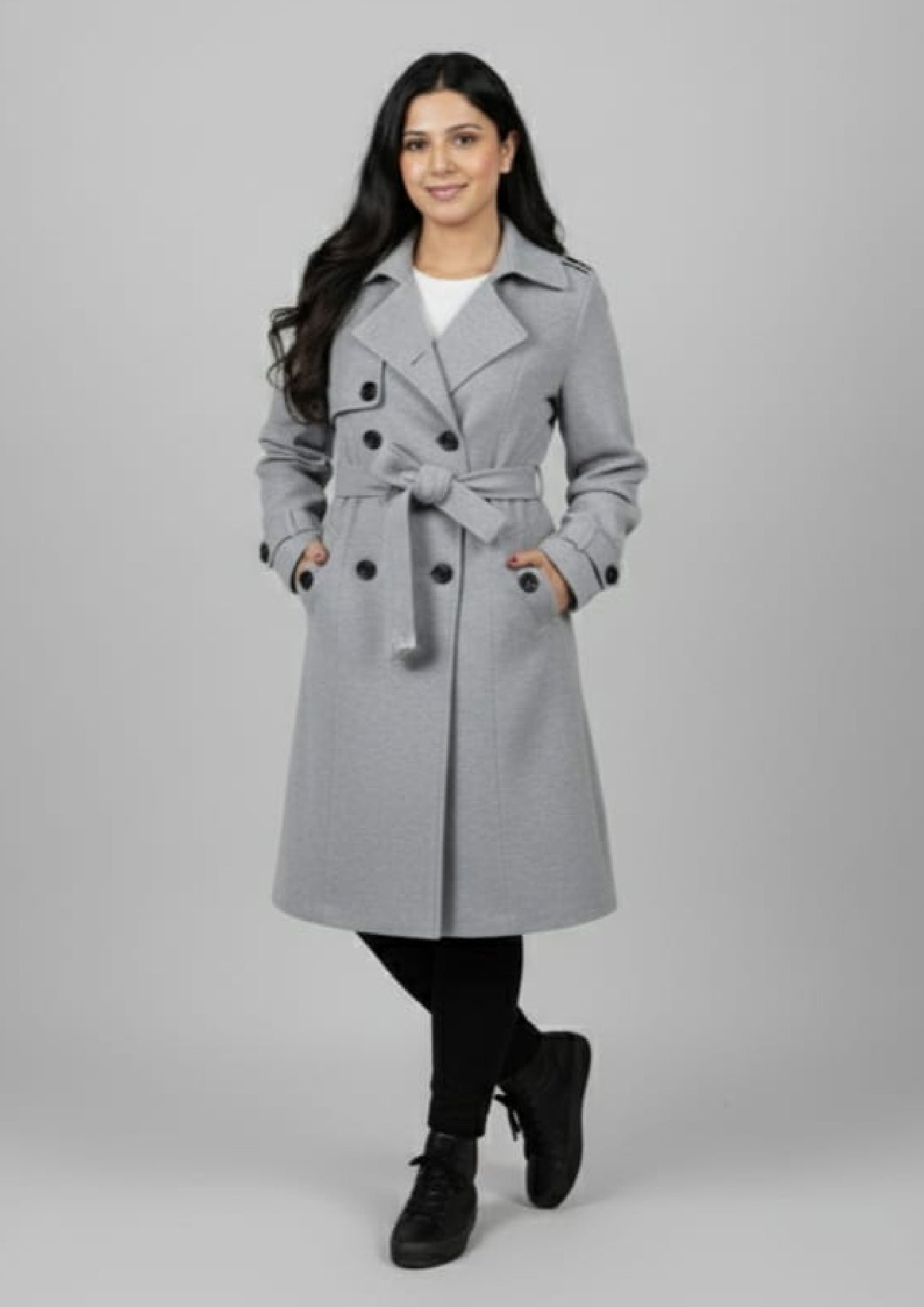 LV Stylish Long Trench Coat For Ladies Grew - LV03