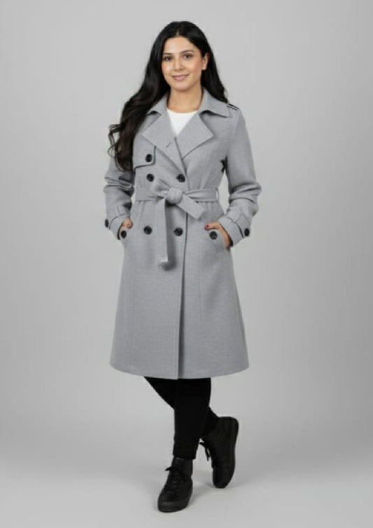 LV Stylish Long Trench Coat For Ladies Grew - LV03