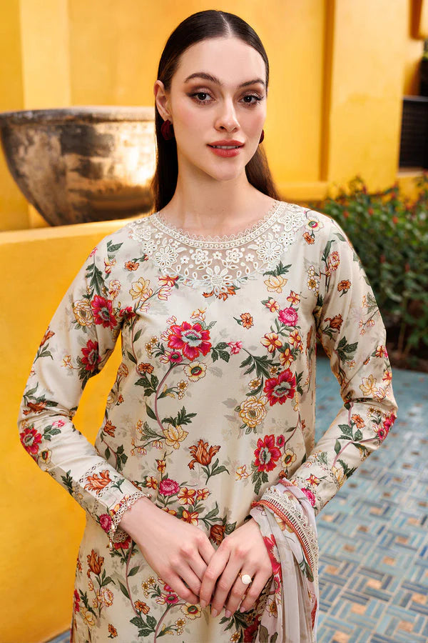 Winter 2025 Khaddar 3-Piece Suit-Printed Essentials | Ivory Dusk