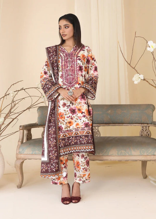 Winter 2025 Khaddar 3-Piece Suit – Digital Floral Print with Slub Dupatta