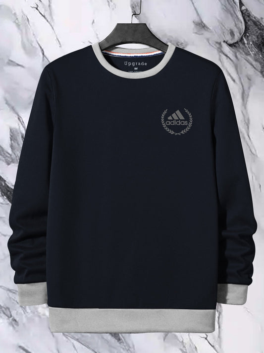 ADS Fleece Funky Style Sweatshirt For Men-Navy with Grey-BR14492