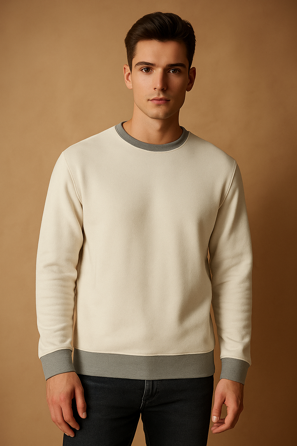 Upgrade Fashion Terry Fleece Funky Style Sweatshirt For Men-Pale White with Grey-BR14612