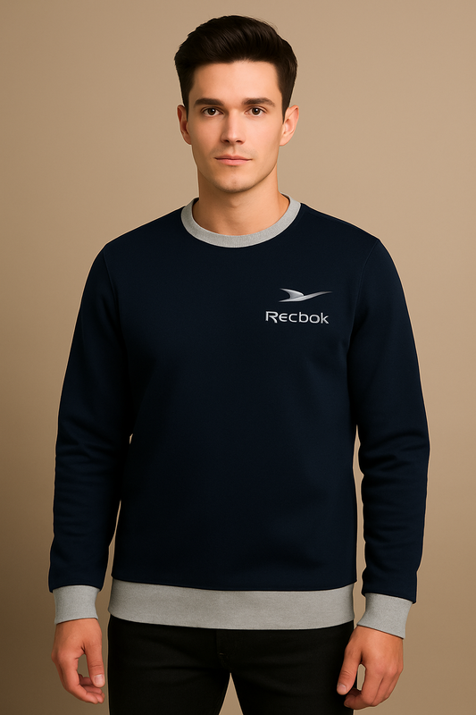 RBK Fleece Funky Style Sweatshirt For Men-Navy with Grey-BR14517