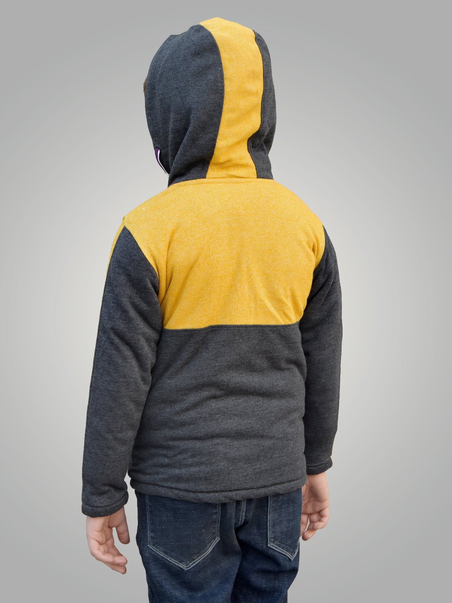 Mango Stylish Inner Fur Zipper Hoodie For Kids-Yellow Melange & Charcoal Melange-BE135/BR944