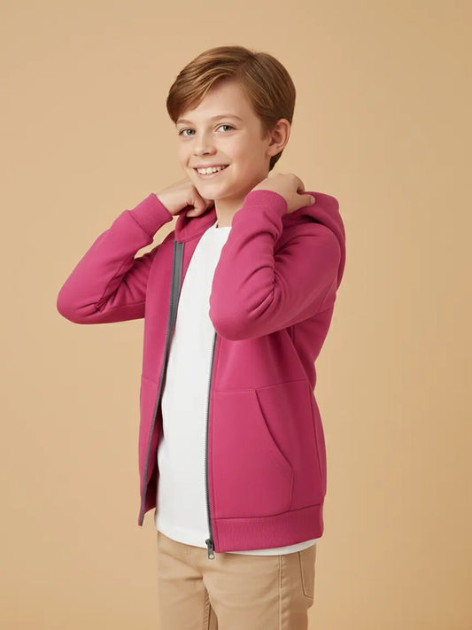 Nyc Polo Raglan Sleeve Fleece Zipper Hoodie For Kids-Pink-SP1239/RT2307