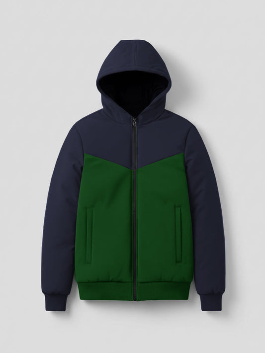 Stylish Zipper Puffer Jacket For Men-Navy & Green-BRPH03