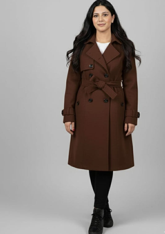 LV Stylish Long Trench Coat For Ladies Brown - LV02