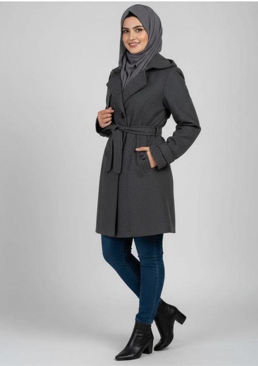 LV Stylish Long Trench Coat For Ladies Charcol - LV06