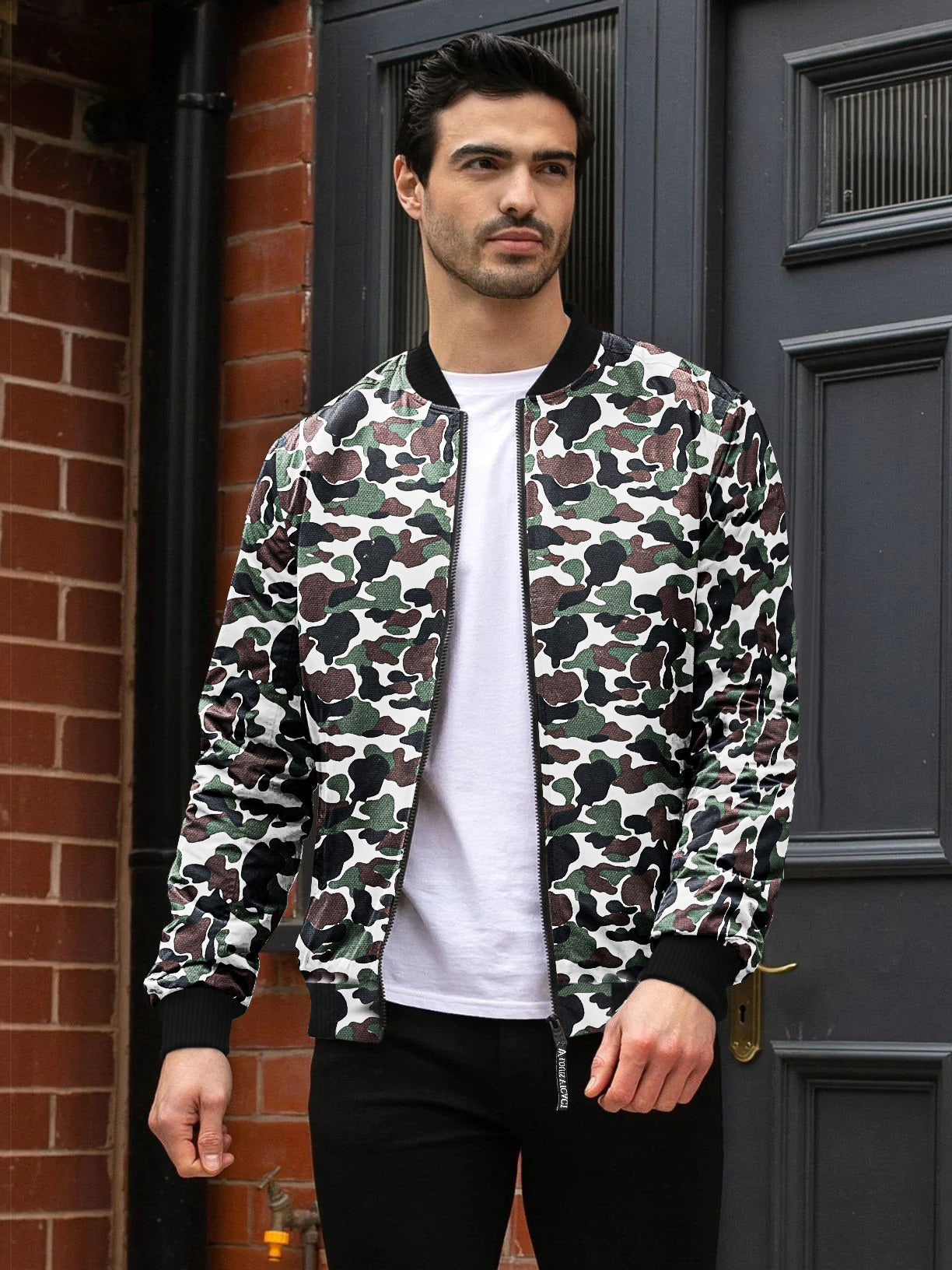 Louis Vicaci Fur Zipper Bomber Jacket For Men-Camouflage-RT1494