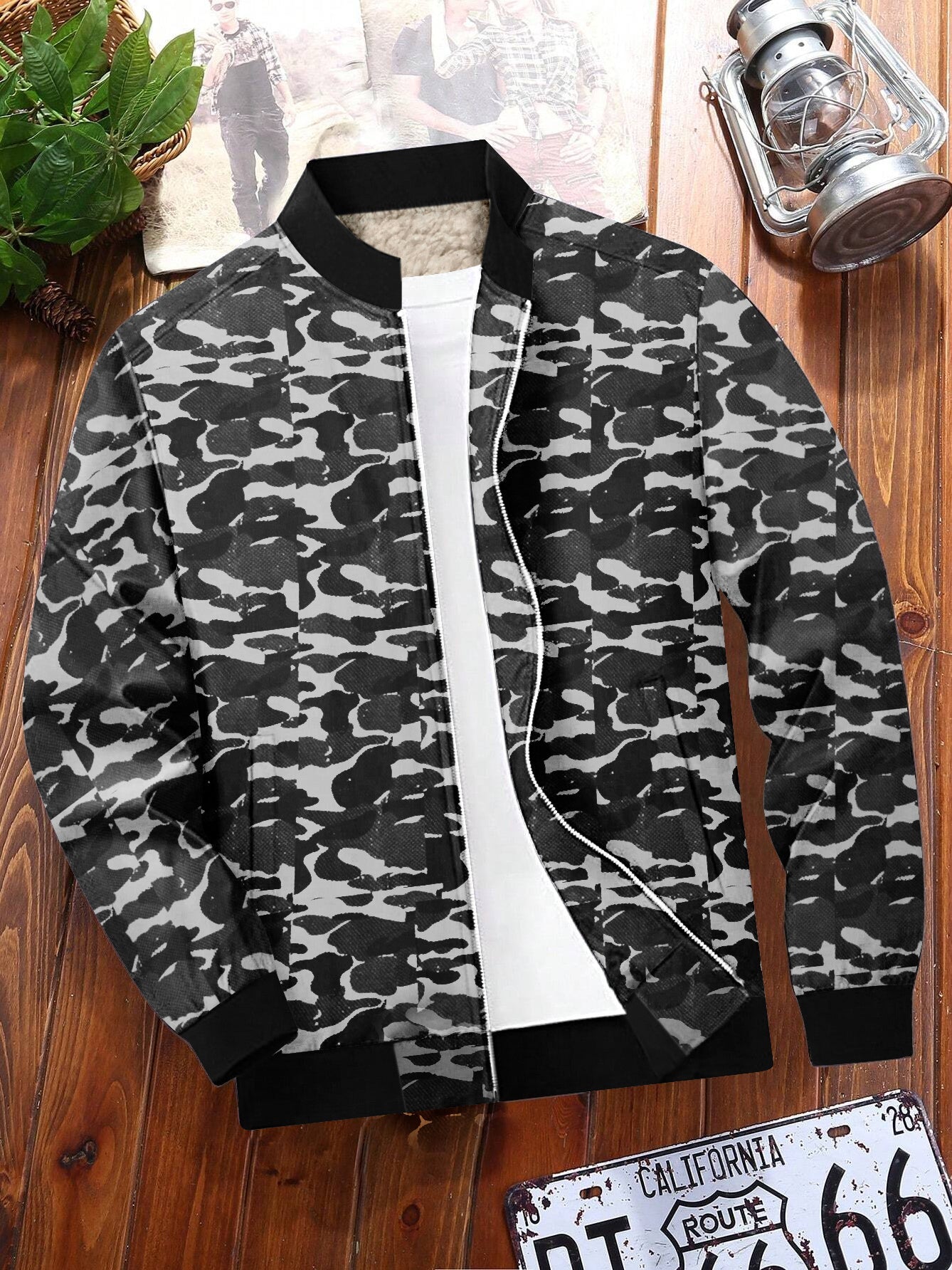 Louis Vicaci Fur Zipper Mock Neck Jacket For Men-Camouflage-BR867