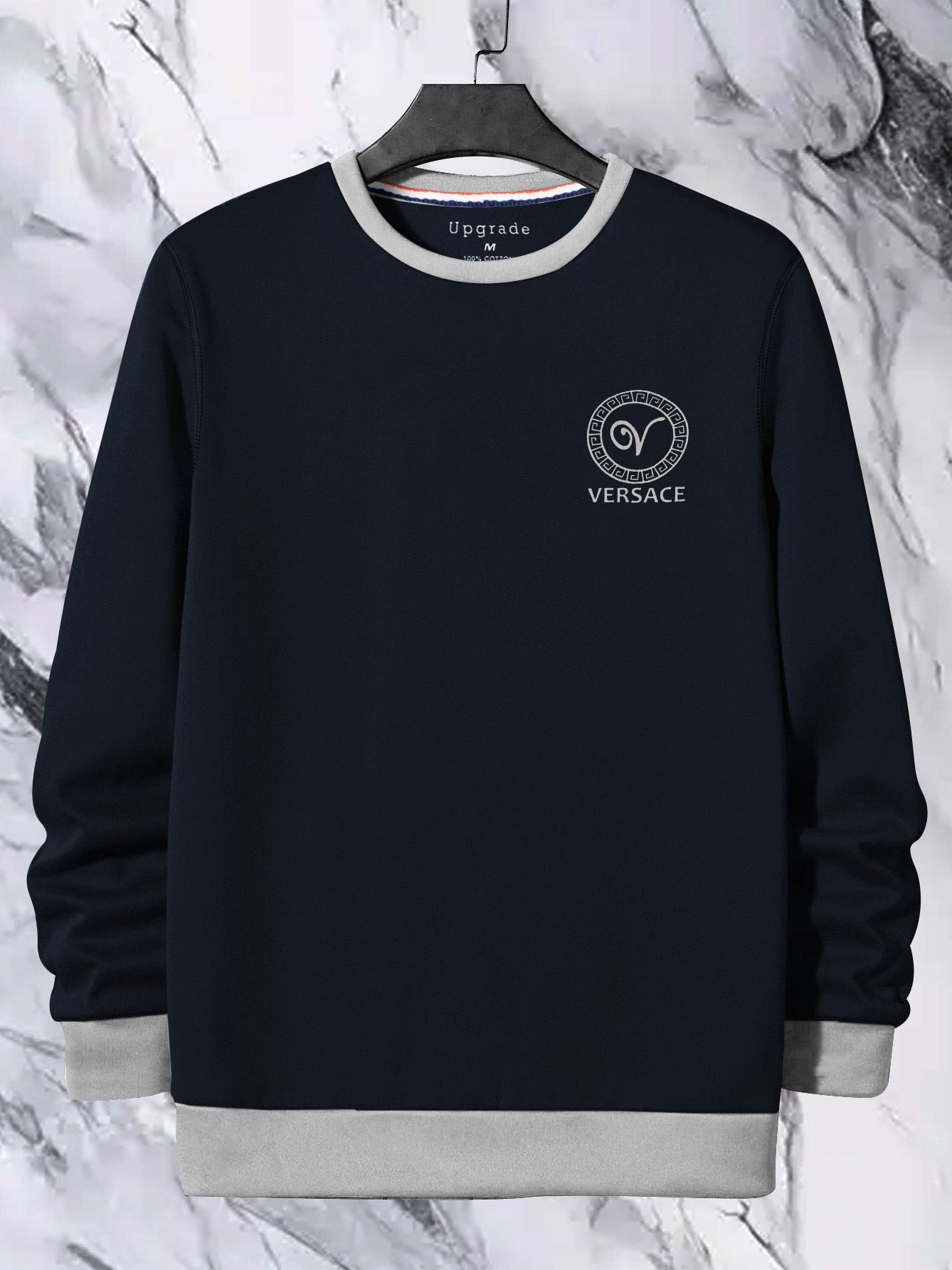 VERSACE Fleece Funky Style Sweatshirt For Men-Navy with Gery-BR14504