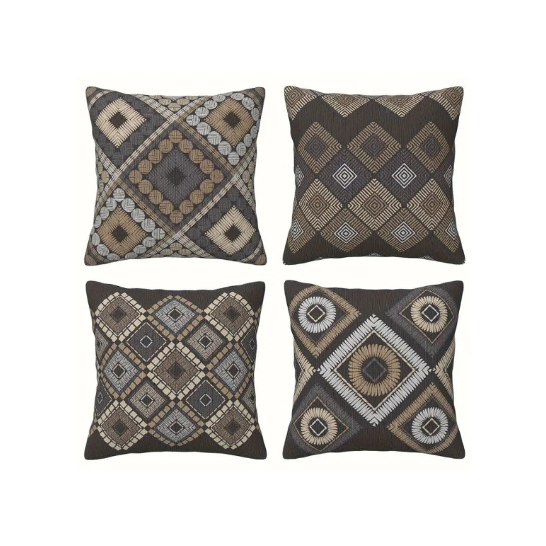 Abstract Geometric Brown Cushion Covers Pack of 4