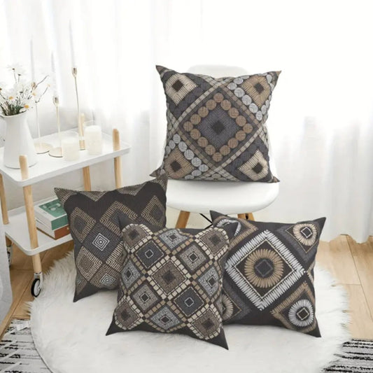 Abstract Geometric Brown Cushion Covers Pack of 4