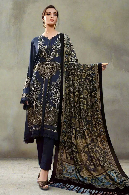 Maria B 3-PC Fully Embroidered Dhanak Suit