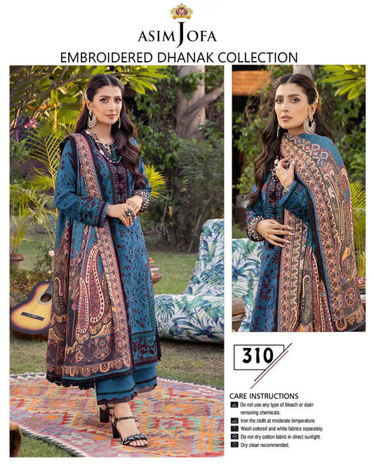 Asim Jofa Winter 2025 – Dhanak Embroidered 3PC Suit with Digital Printed Shawl