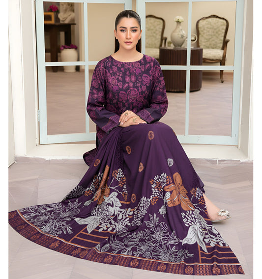 Mah Paara – Design 03 | 3-Piece Embroidered Slub Viscose Suit with Jacquard Shawl