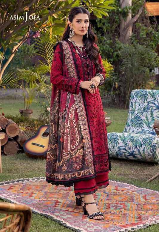 Asim Jofa Winter 2025 – Dhanak Embroidered 3PC Suit with Digital Printed Shawl
