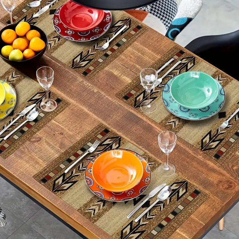 Bohemian Geometric Vintage Checkered Table Runner With Mates