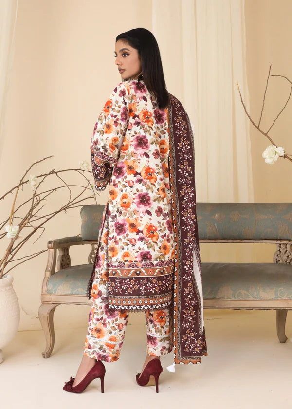 Winter 2025 Khaddar 3-Piece Suit – Digital Floral Print with Slub Dupatta