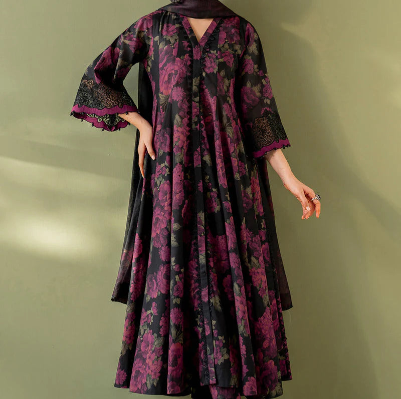 Winter 2025 Khaddar 3-Piece Suit – Digital Floral Print with Slub Dupatta