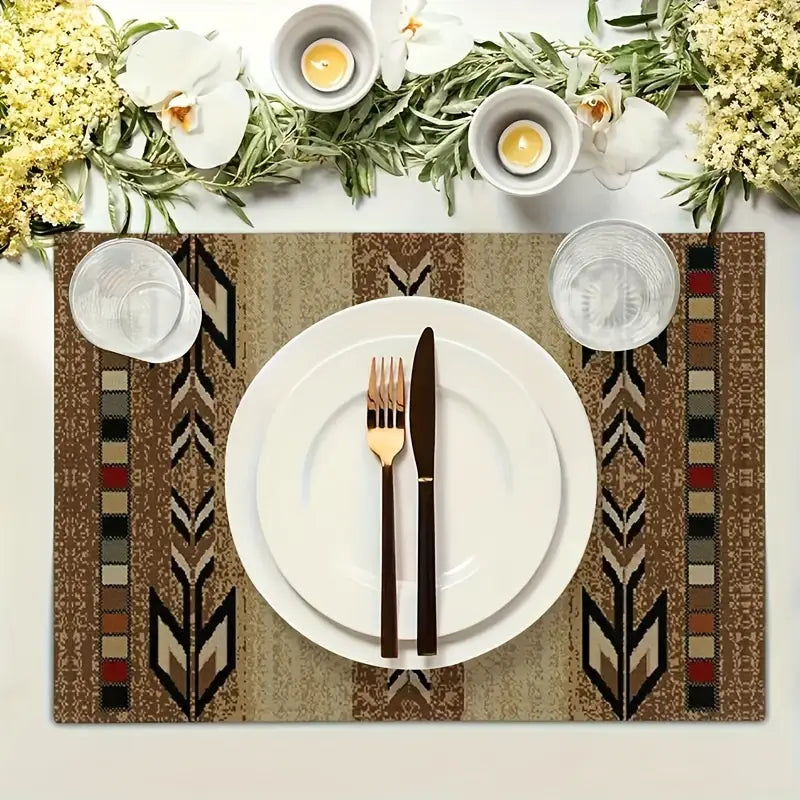 Bohemian Geometric Vintage Checkered Table Runner With Mates