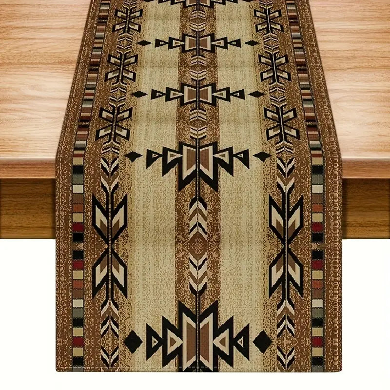 Bohemian Geometric Vintage Checkered Table Runner With Mates