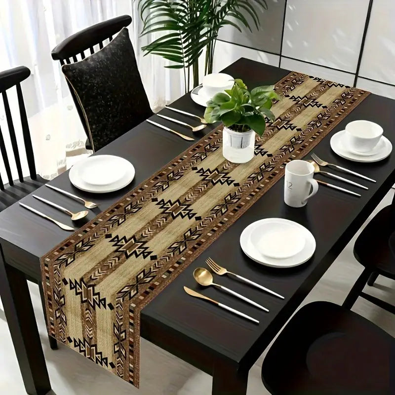 Bohemian Geometric Vintage Checkered Table Runner With Mates