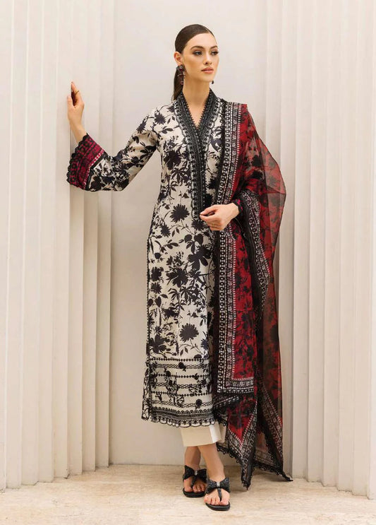 Winter 2025 Khaddar 3-Piece Suit- Black & White- Embroidered Collection